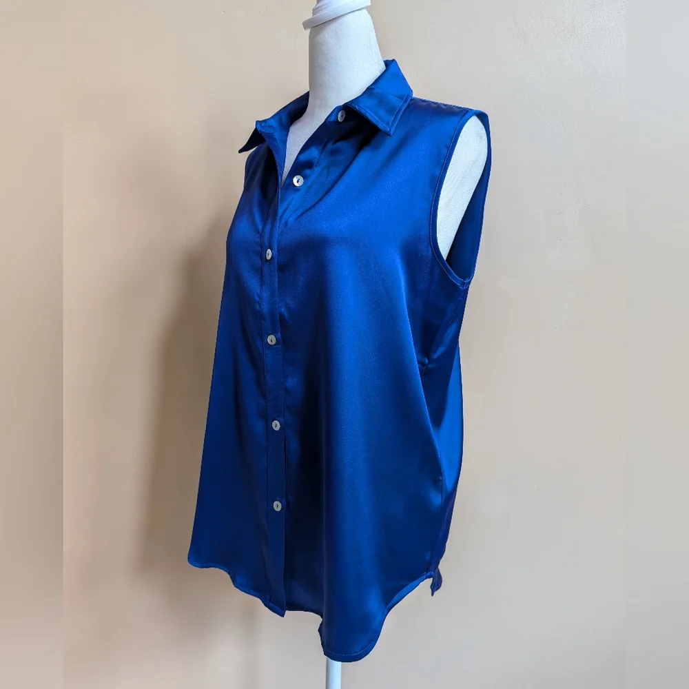 Rachel Zoe Royal Blue Satin Blouse - Picture 8 of 13